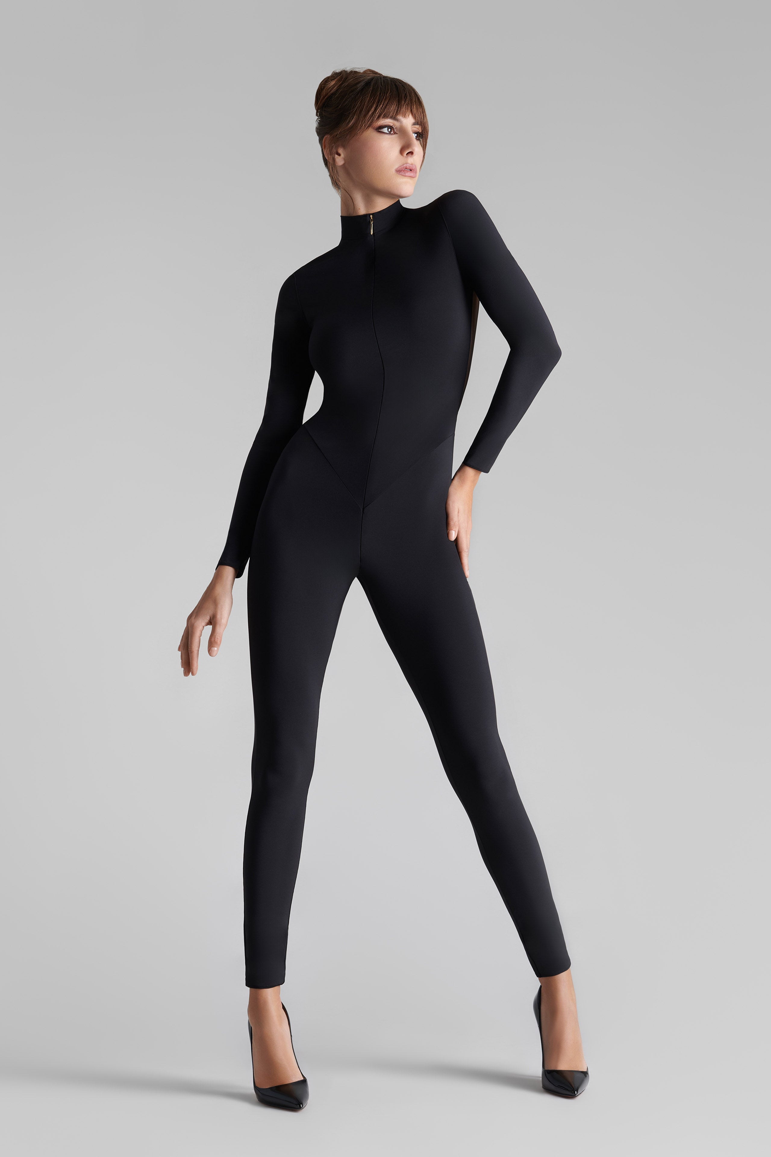 Transparent back long sleeves Jumpsuit - Nuit Fauve