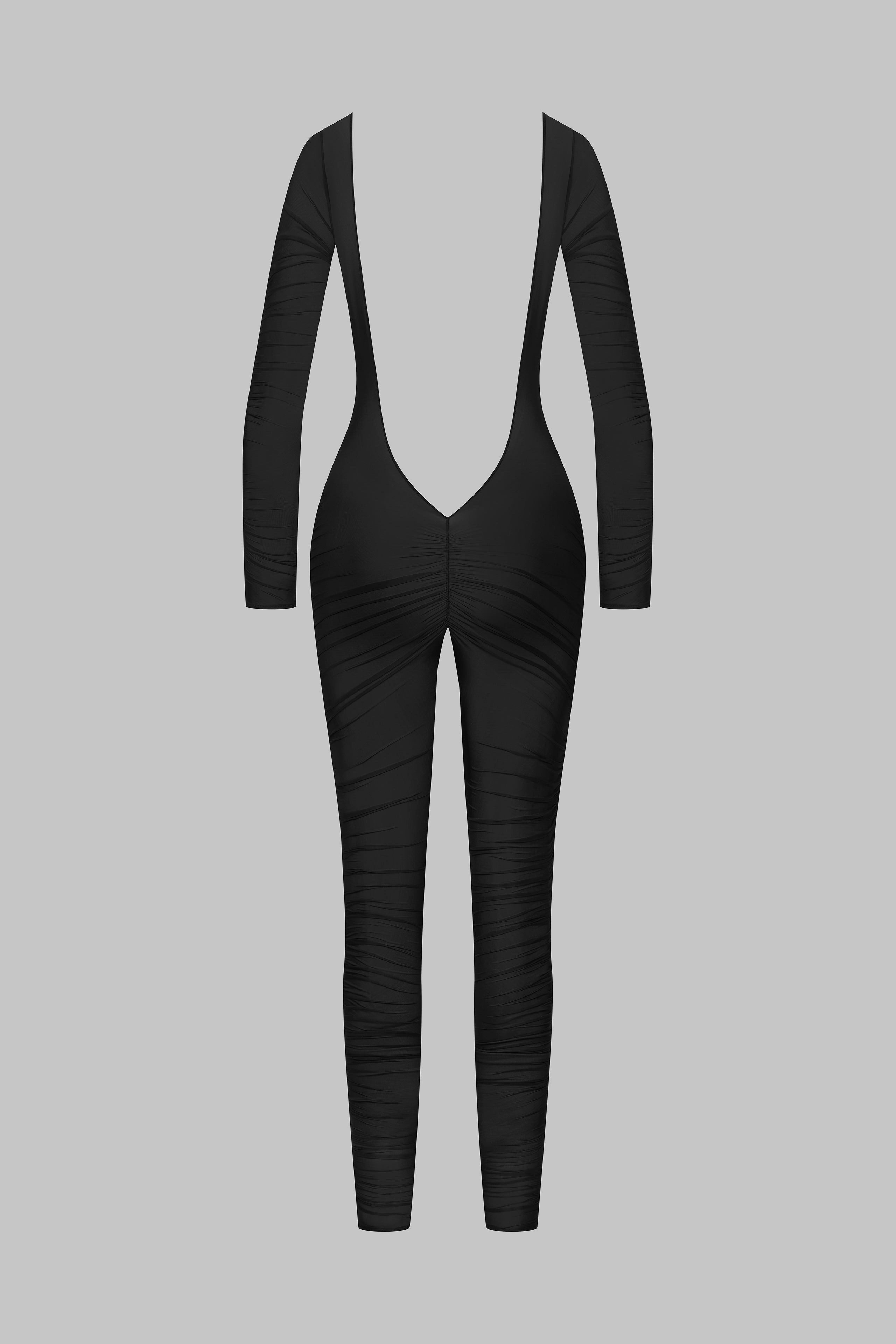 Naked back long sleeves Jumpsuit - Nuit Fauve