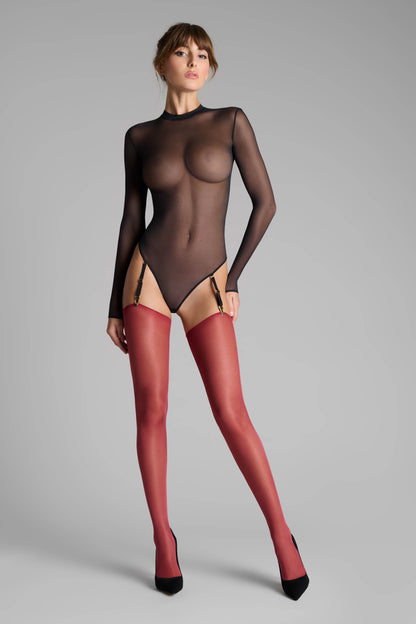 Cut and curled stockings 20D - Burgundy - LEGWEAR