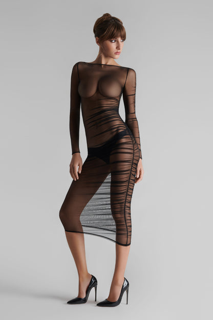 Long sleeves midi dress - Nuit Fauve