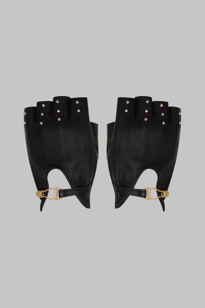Studded leather mittens 
