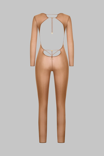 Open Back Long Sleeve Jumpsuit - French Kiss Light