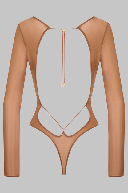 Open Back Long Sleeve Thong Bodysuit - French Kiss Light