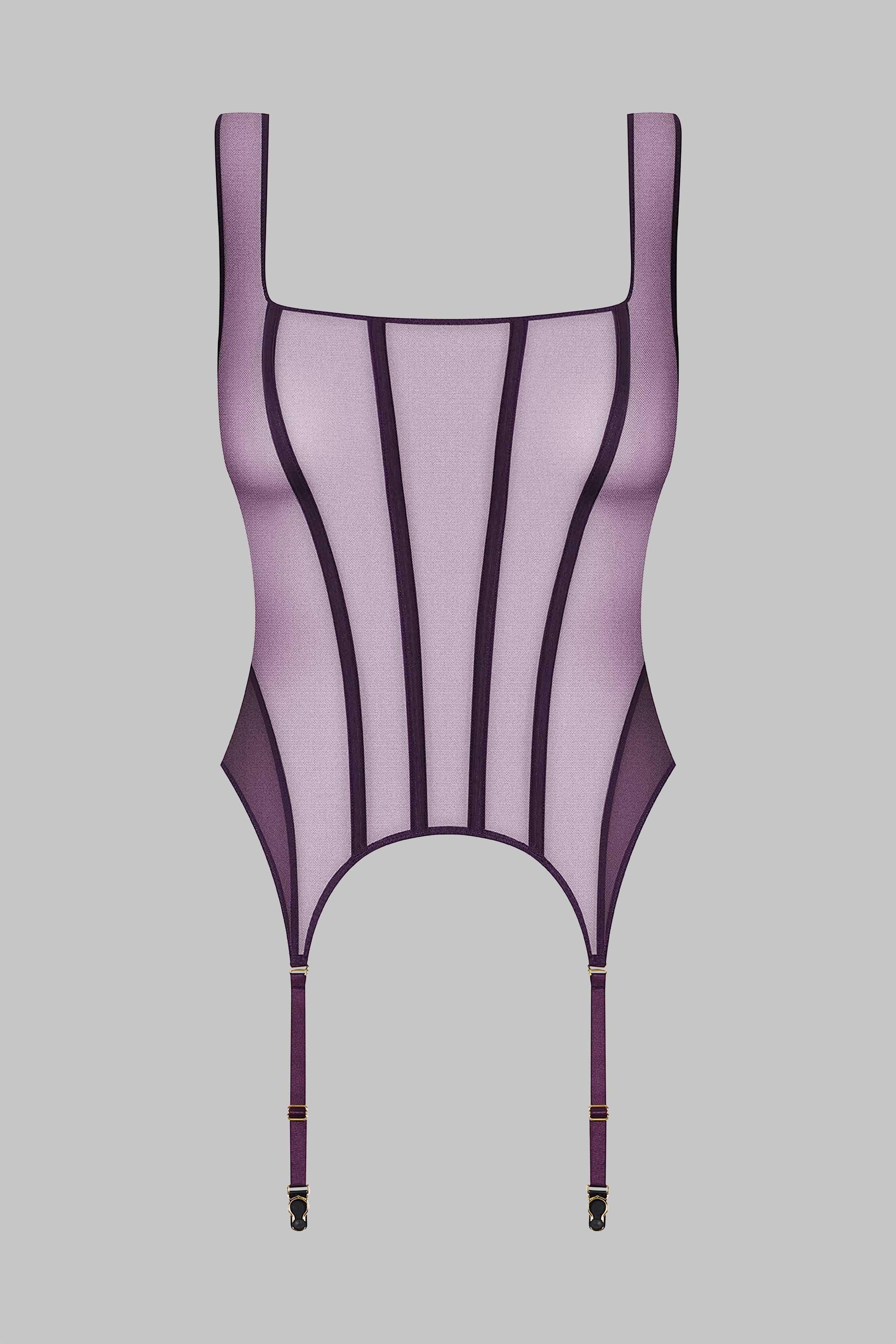 Corset top with Suspenders - L'Amoureuse - Purple Orchid