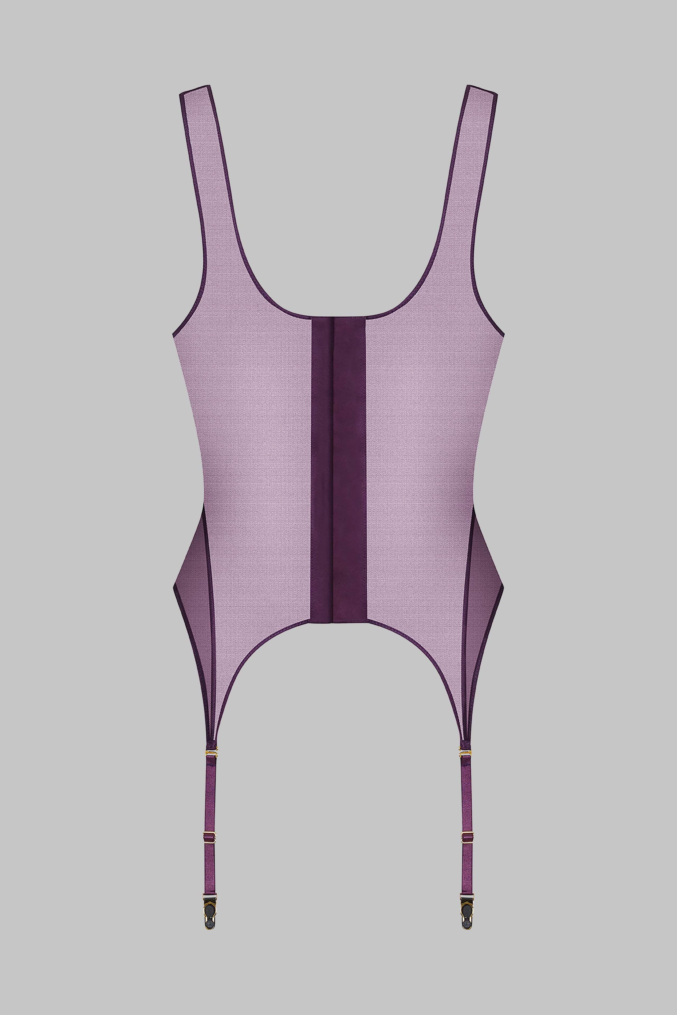 Corset top with Suspenders - L'Amoureuse - Purple Orchid